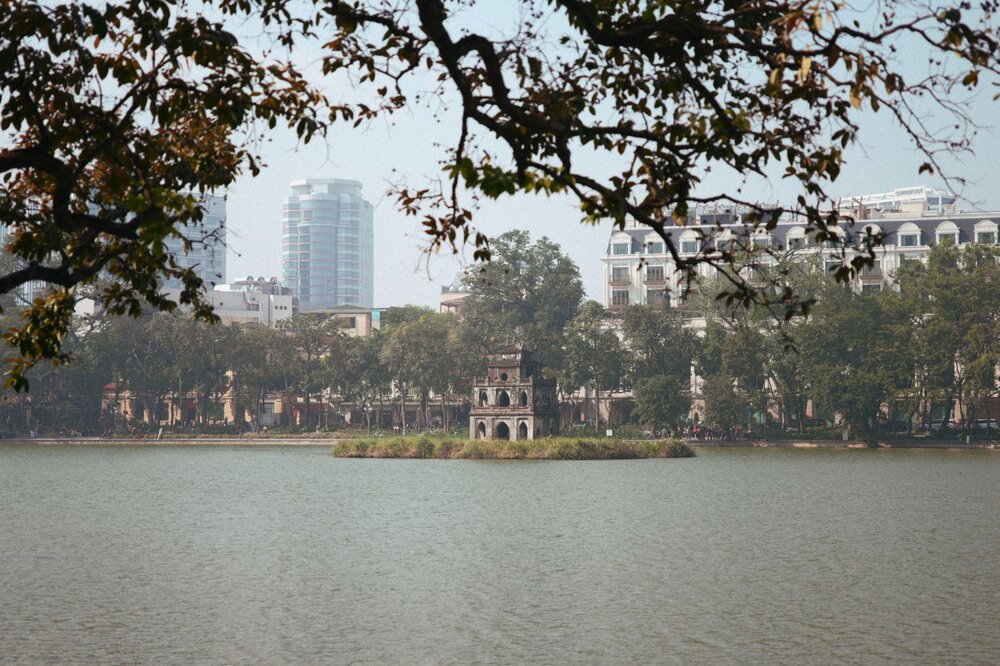 Hoan Kiem Lake with Turtle Tower at sunrise