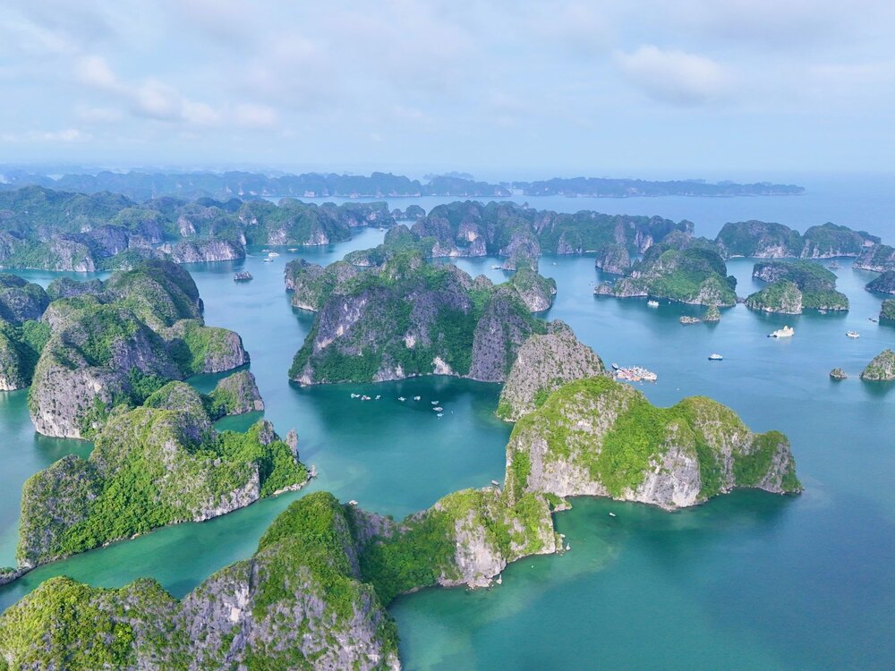 Lan Ha Bay calm water and limestone islands
