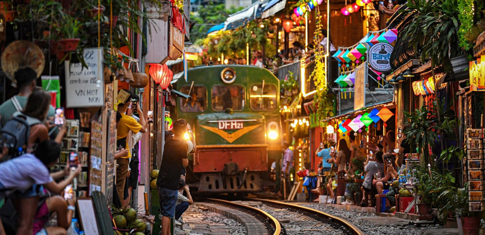 Train passing through Hanoi Train Street
