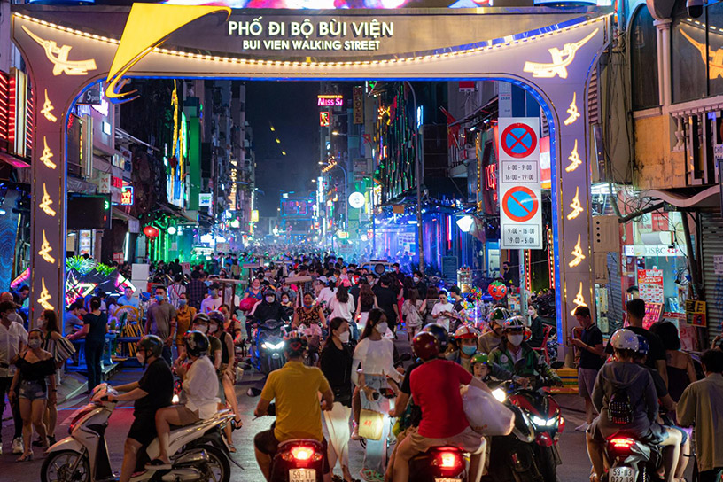 Ho Chi Minh City April evening street food district 1 warm night market