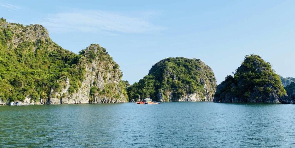 Cat Ba island karst bay limestone floating village calm water