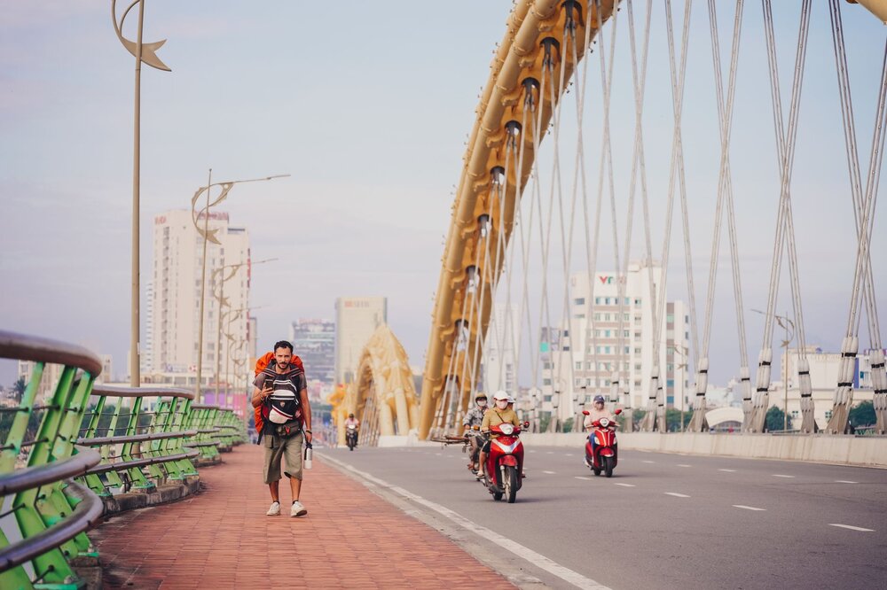 Dragon Bridge Da Nang spanning the Han River at night