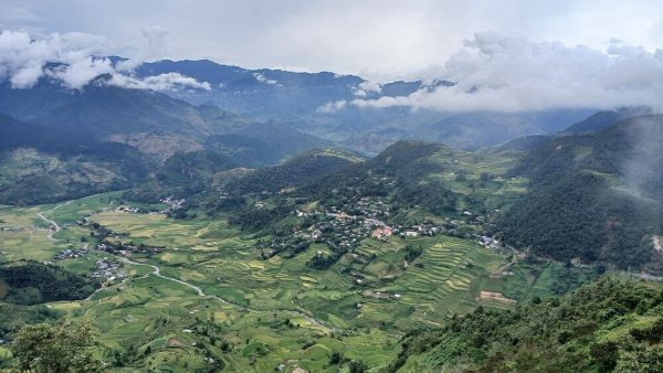 The Cao Pha valley and its terraces seen from Khau Pha Pass