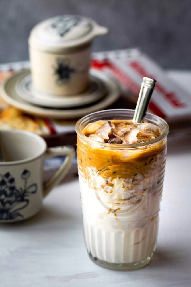 Vietnamese yogurt coffee served at a streetside café in Hanoi