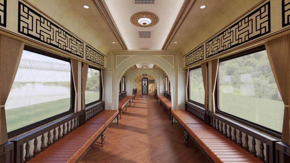 Elegant interior of the Hue–Phong Nha tourist train