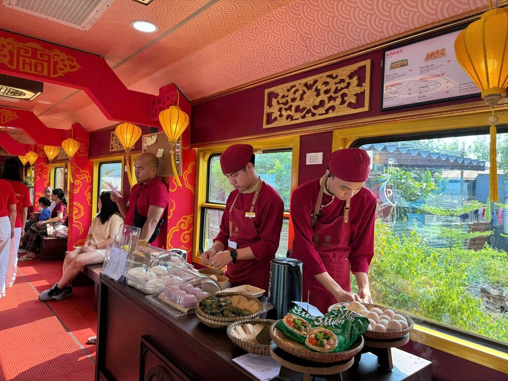 The Da Nang to Hue heritage train at the station
