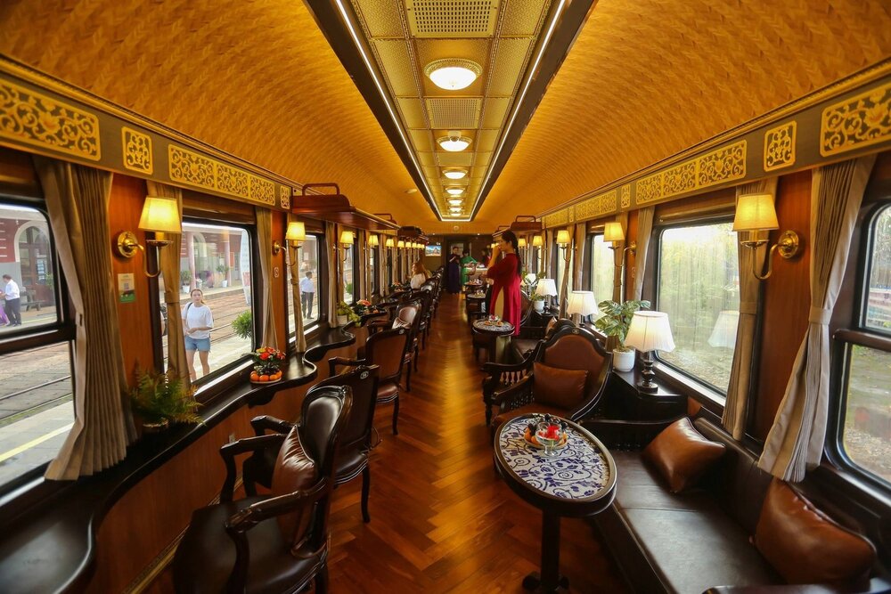 VIP coach interior of the Da Nang–Hue heritage train